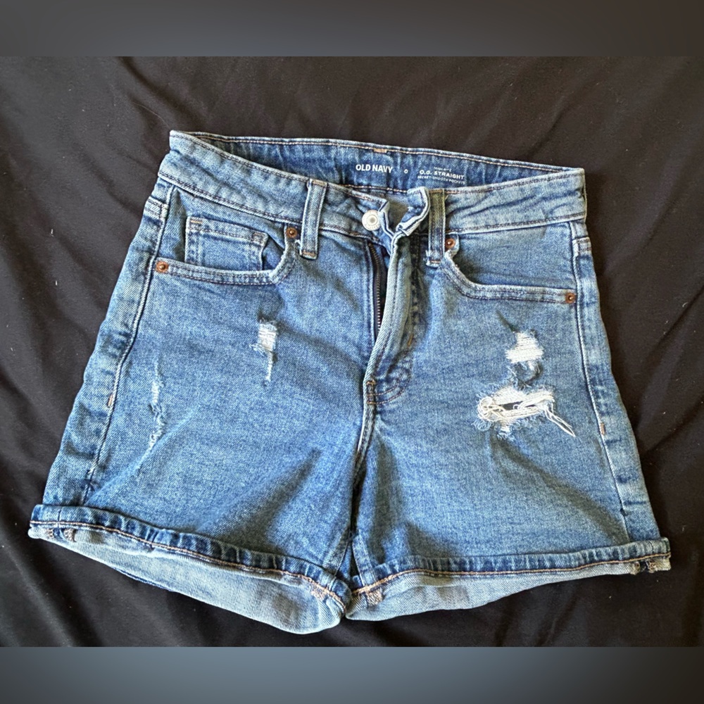 Old Navy Medium Blue Distressed Denim Shorts Size 0